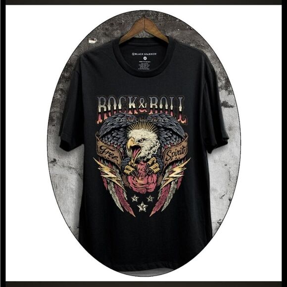 SALE Black Rock n Roll Short Sleeve Graphic Eagle Tee Shirt - Picture 3 of 6